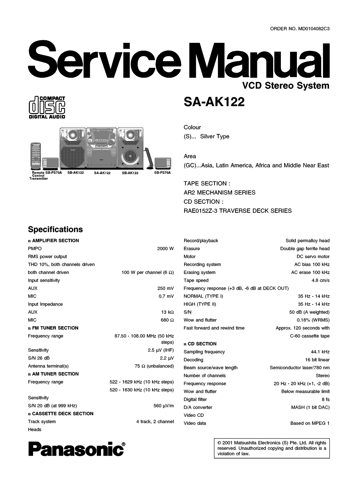 Panasonic SA  AK122 Service Manual