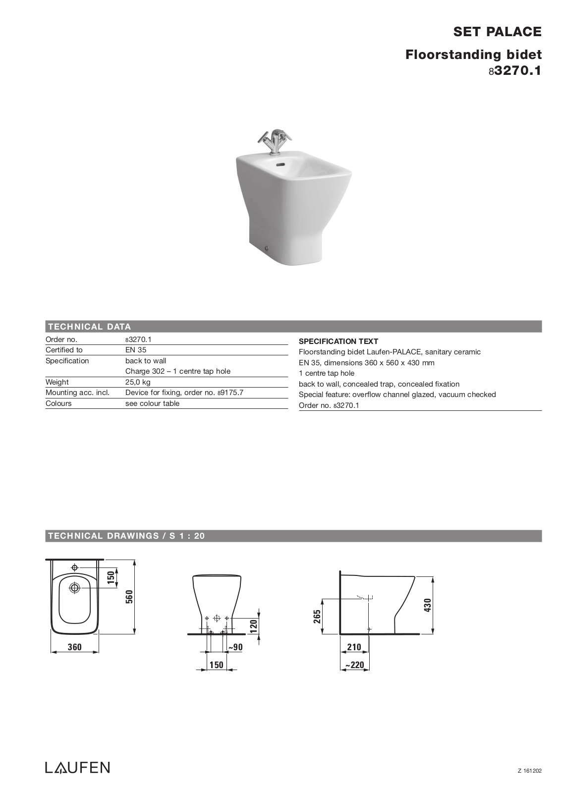 Laufen 8.3270.1 Datasheet