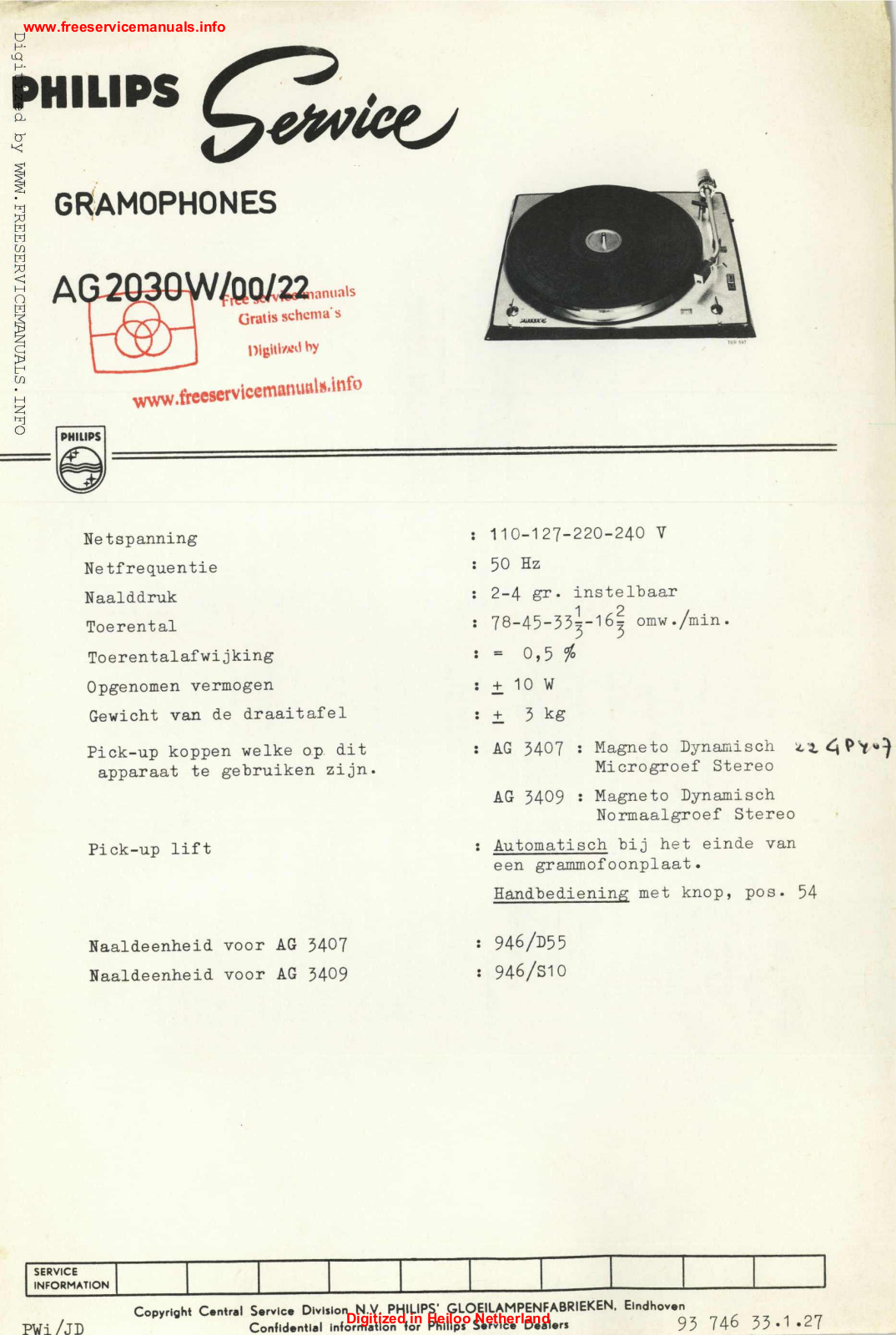 Philips ag2030w Datasheet - ManualMachine.com