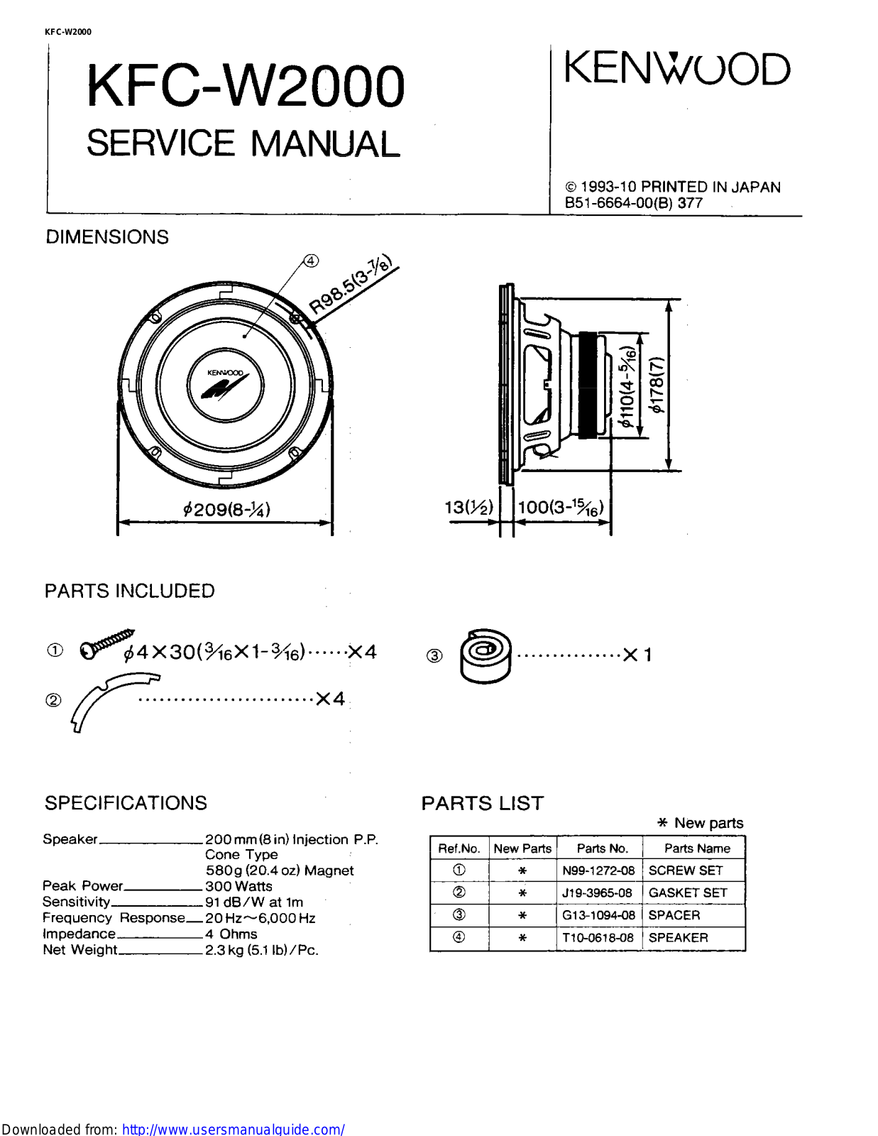 KENWOOD KFC-W2000 User Manual