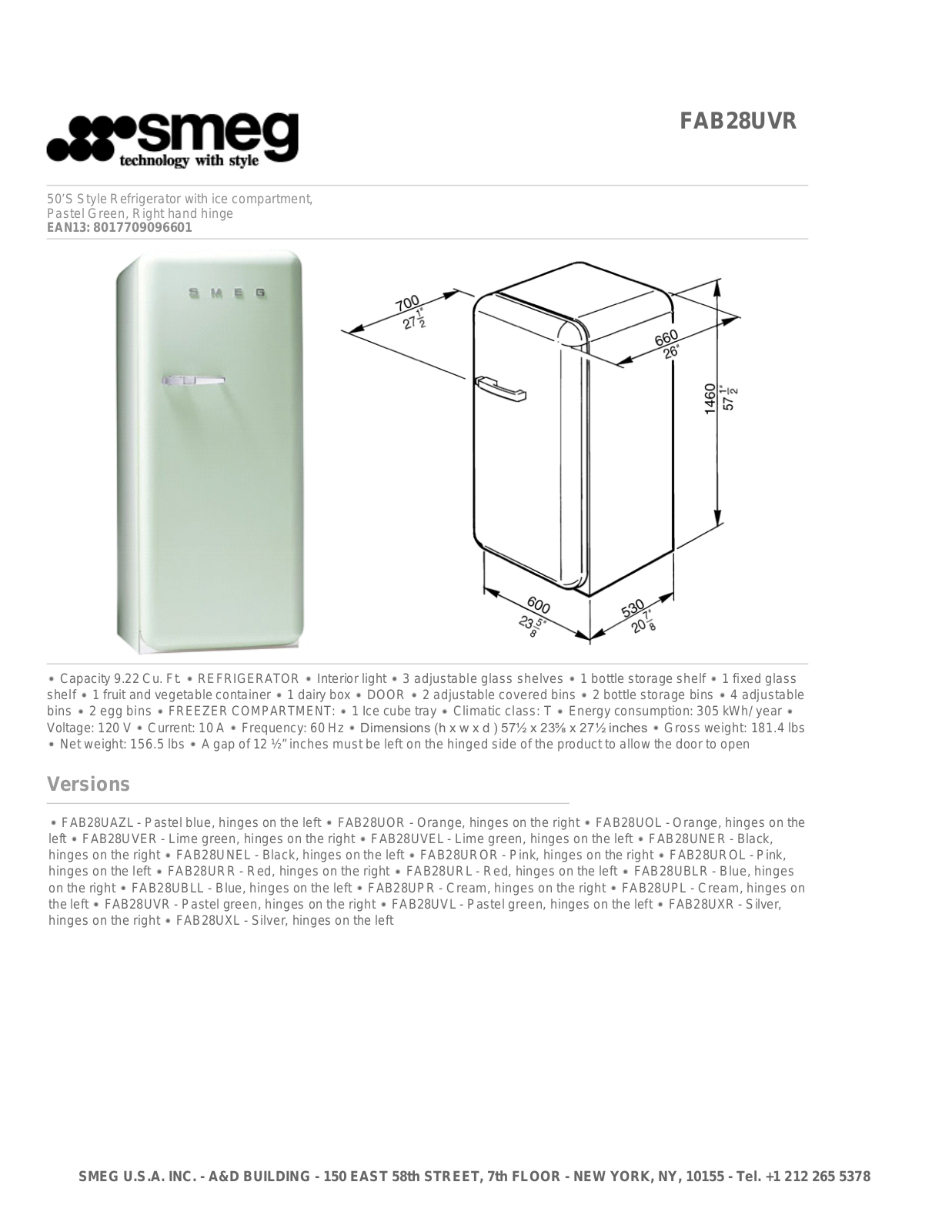 Smeg FAB28UVR User Manual