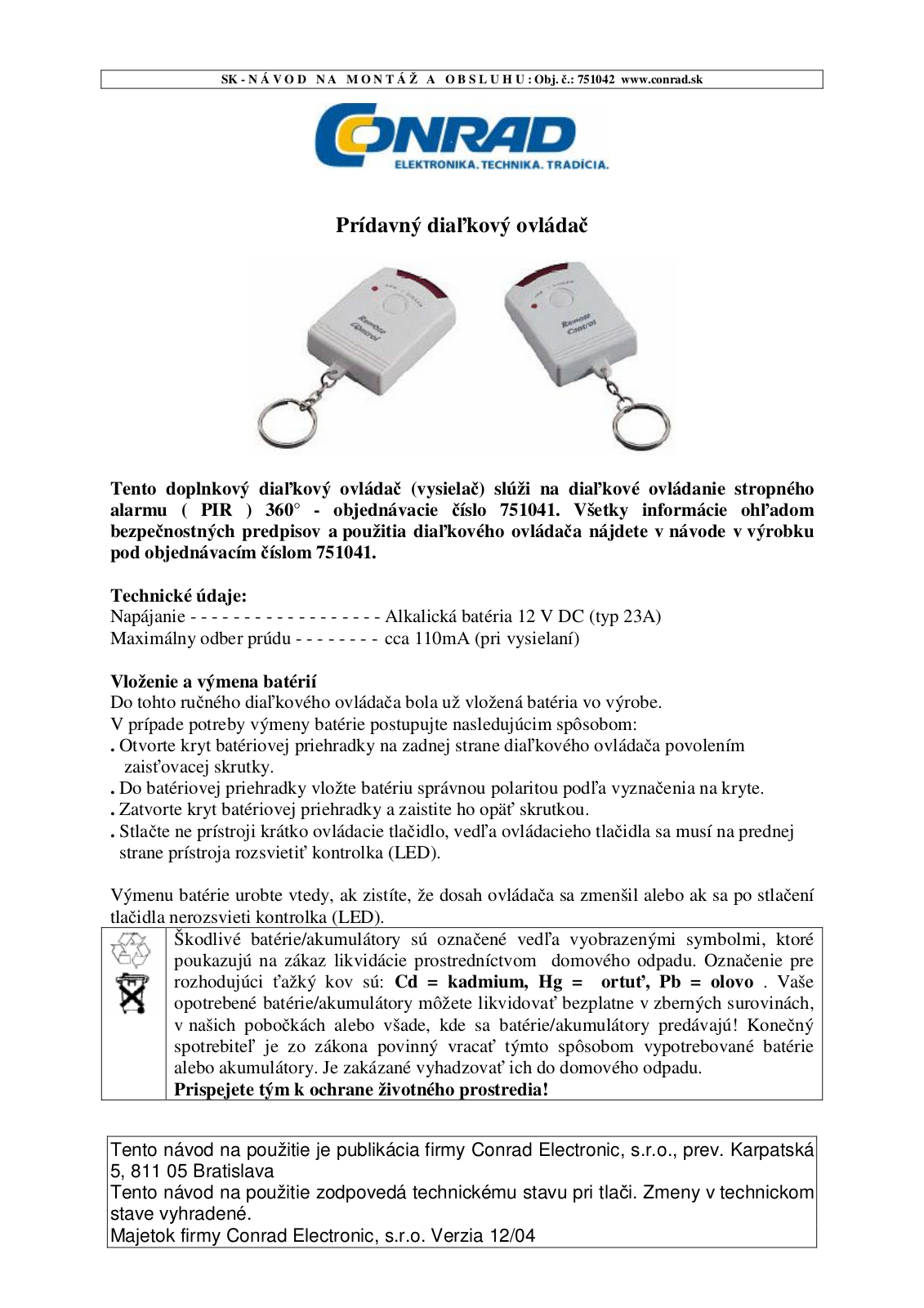 Conrad 751042 Operating Instructions