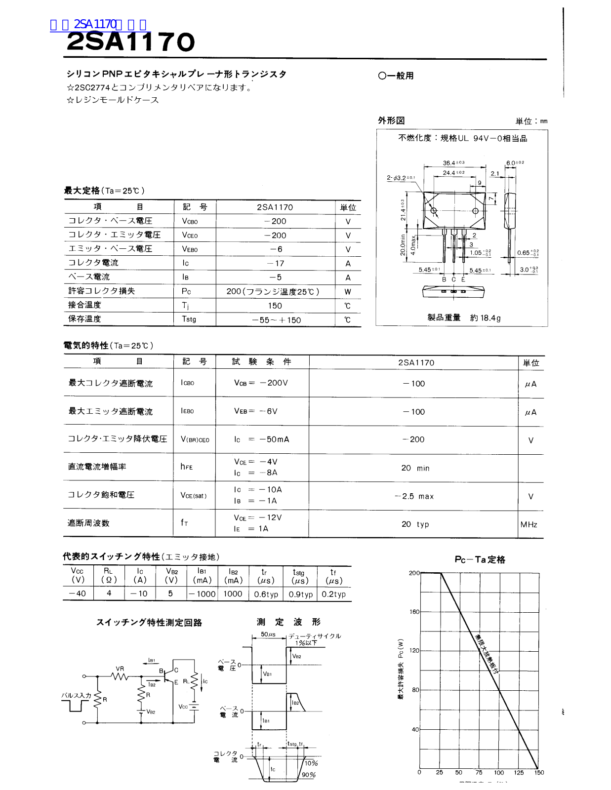 TOSHIBA 2SA1170 Technical data