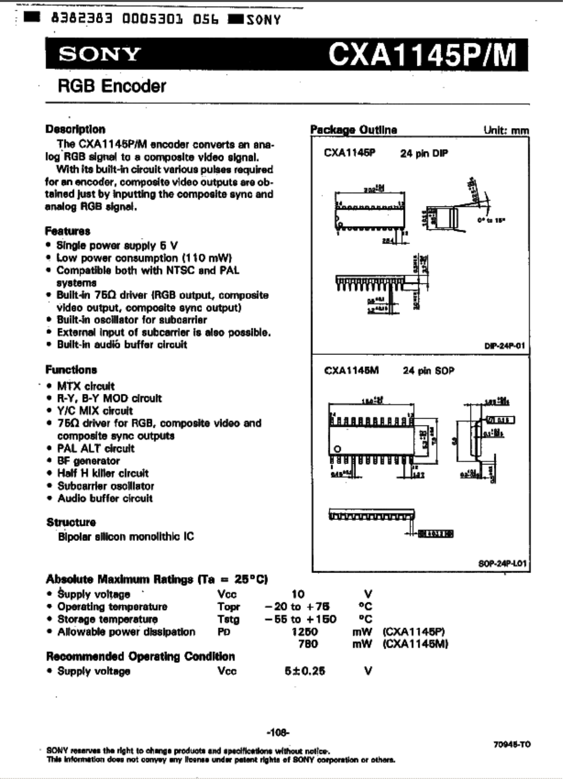 SONY CXA1145P Schematics