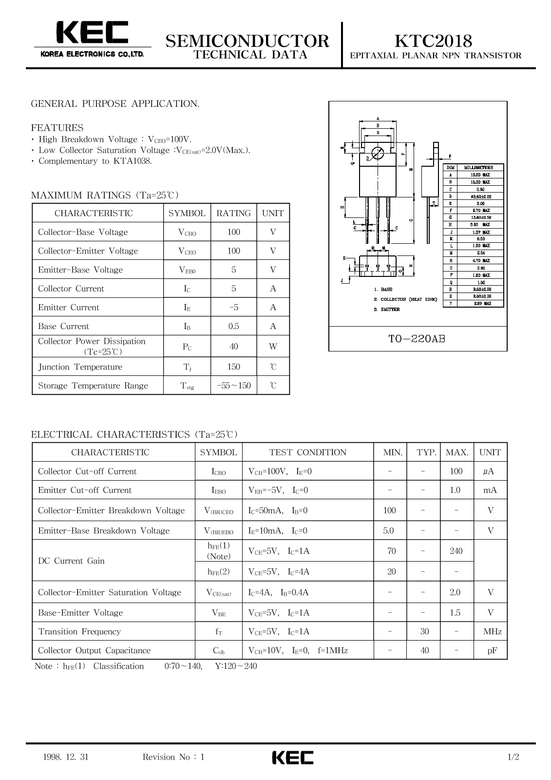 KEC KTC2018 Datasheet