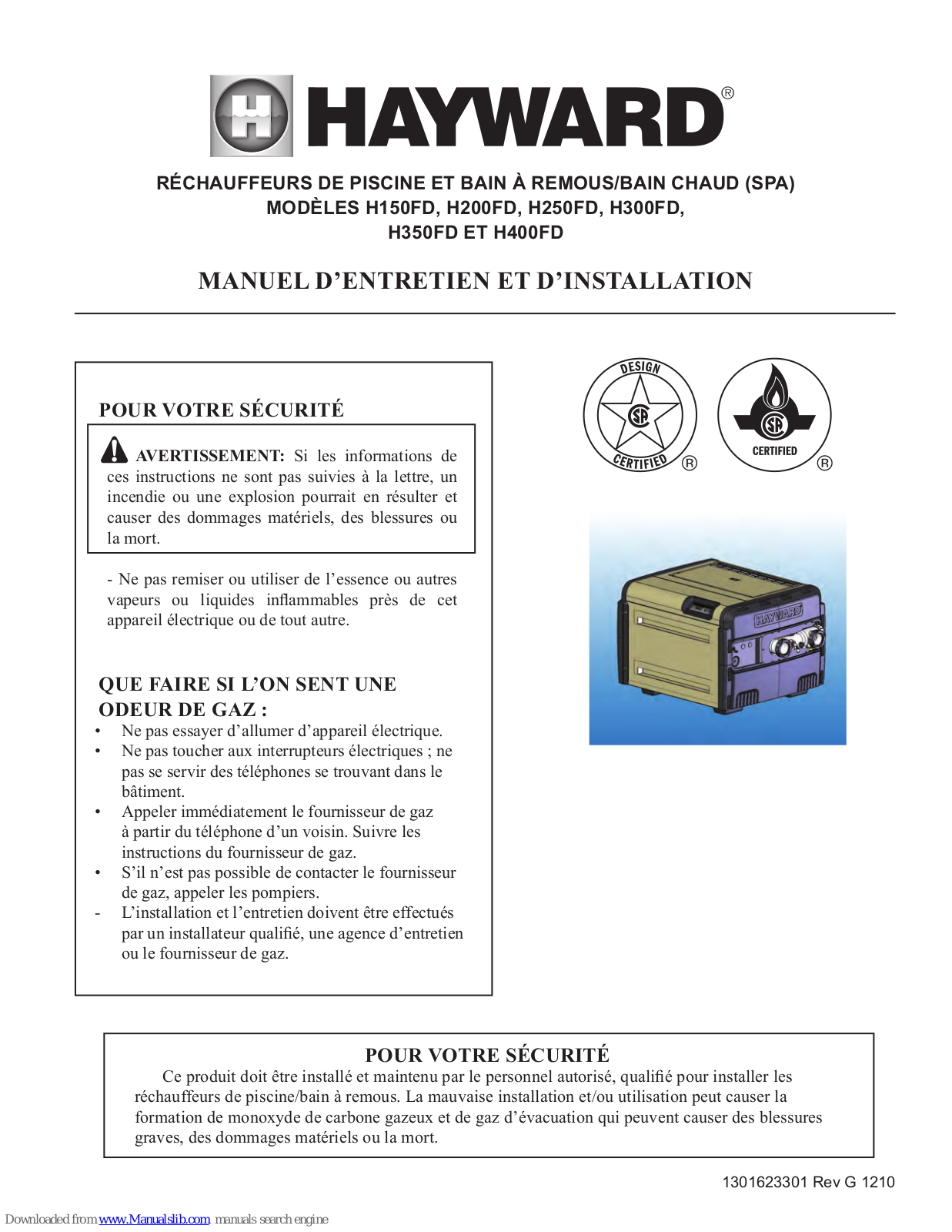 Hayward Universal H-Series Low NOx, H150FD, H200FD, H250FD, H300FD Installation And Maintenance Manual