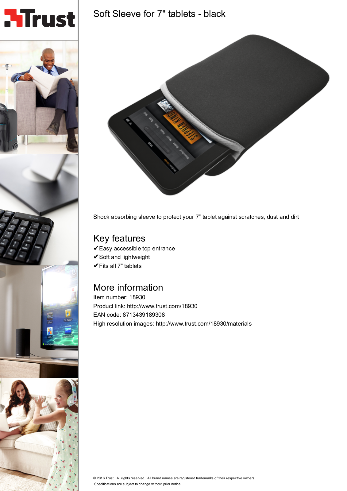 Trust Soft Sleeve for 7 tablets - black User Manual