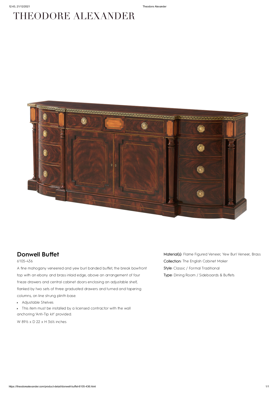 Theodore Alexander FPLJ1079 Specifications - ManualMachine.com