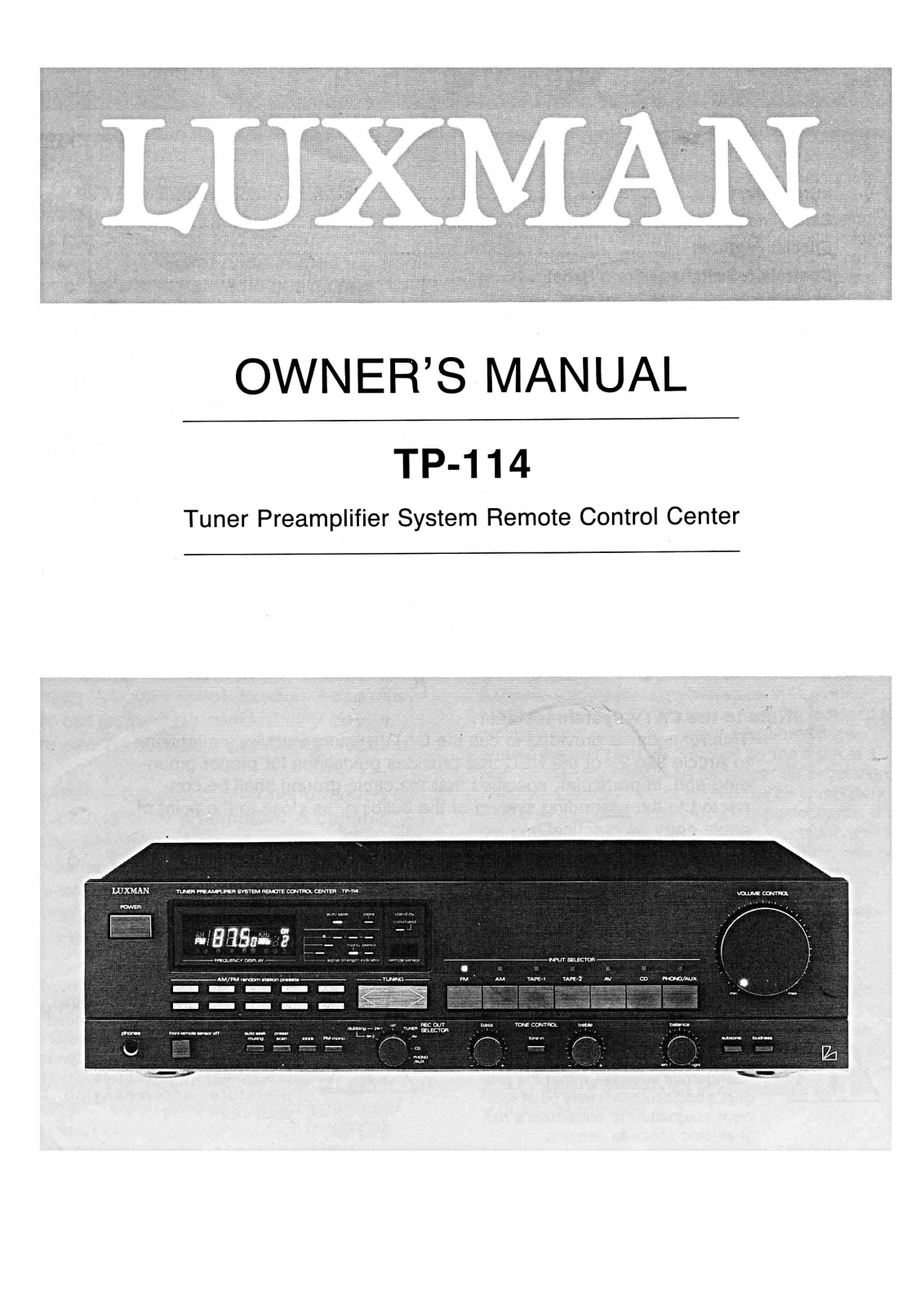 Luxman TP-114 Owners Manual
