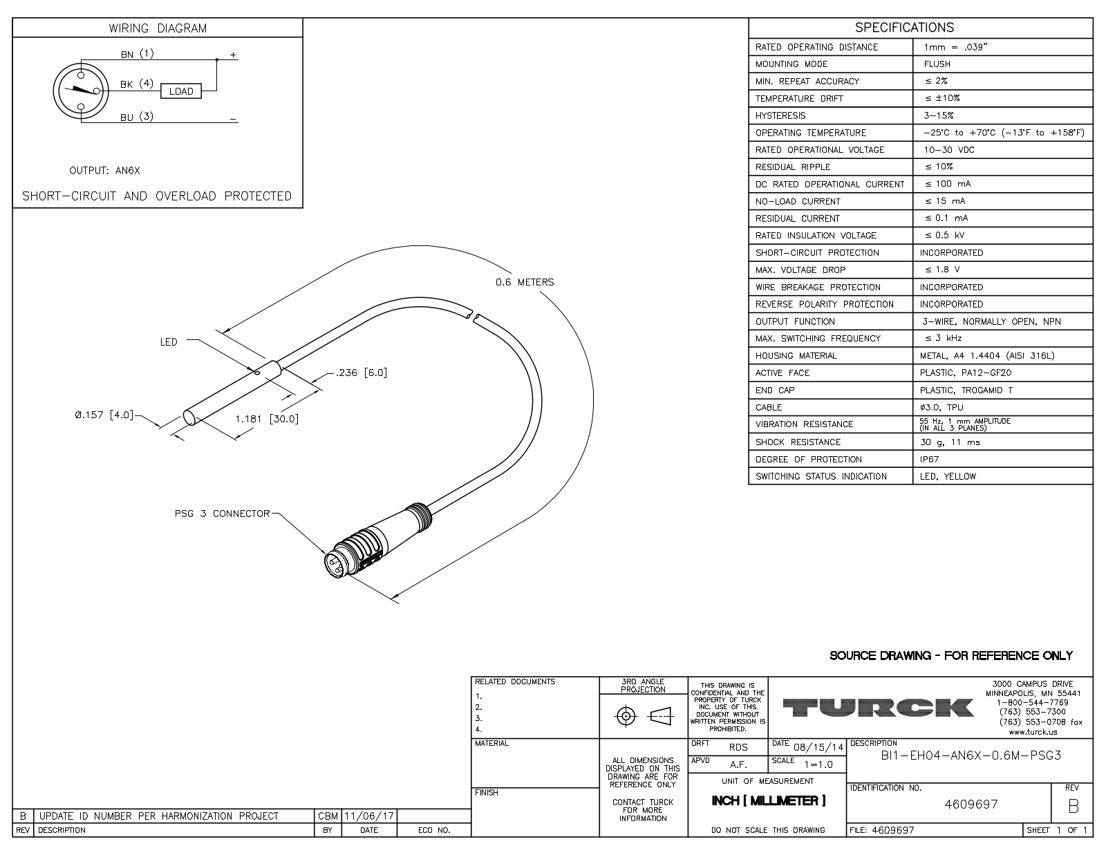 Turck BI1-EH04-AN6X-0.6-PSG3 Data Sheet