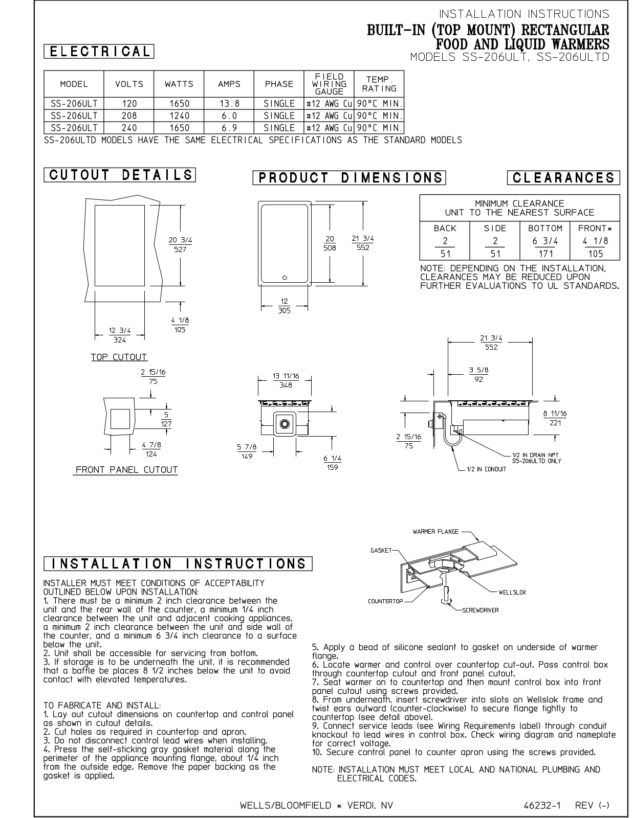 Wells SS206ULT Installation  Manual