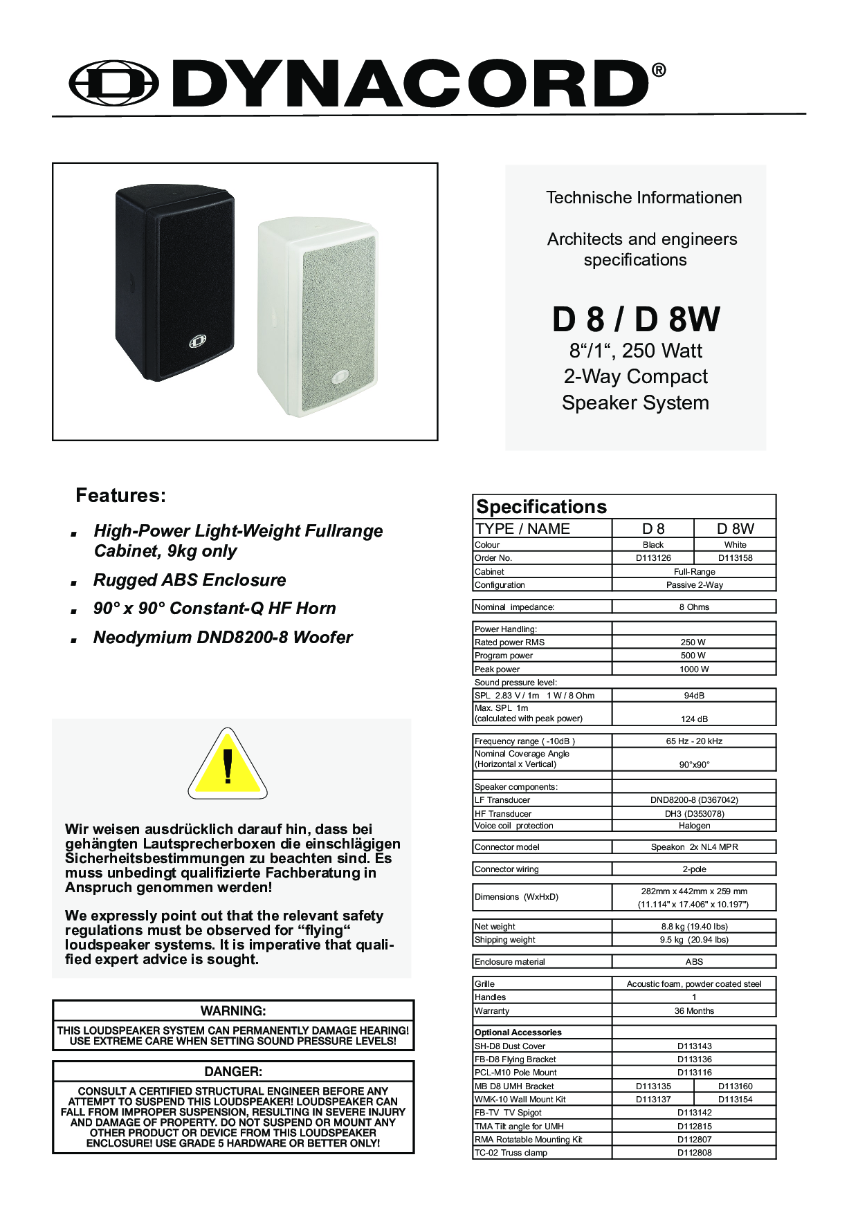 Dynacord D 8W, D 8 User Manual