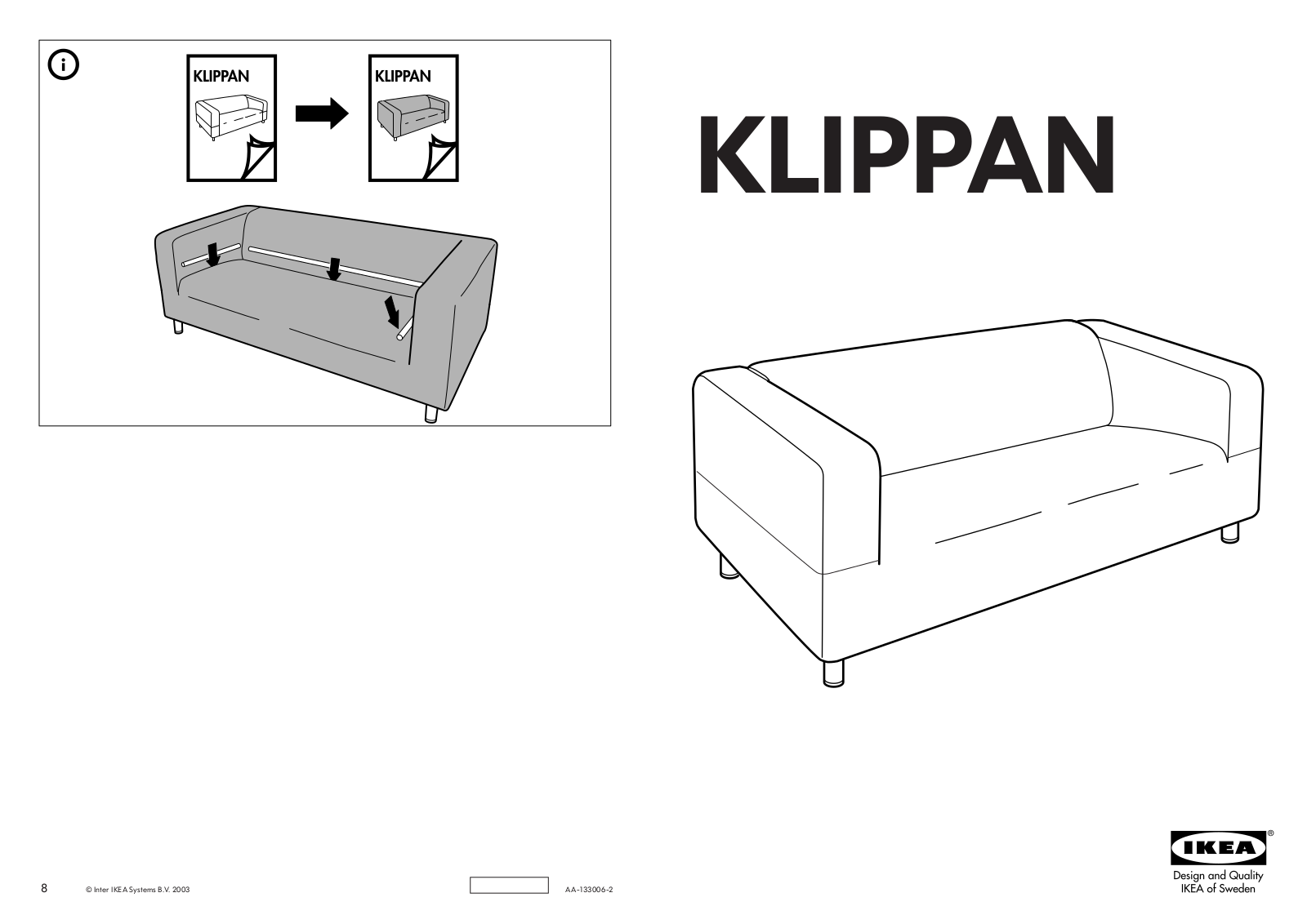 IKEA KLIPPAN LOVESEAT FRAME Assembly Instruction