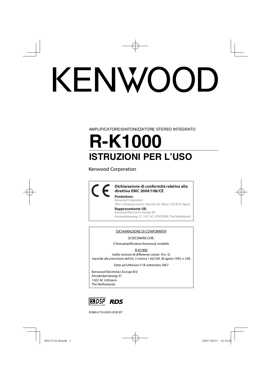 Kenwood R-K1000 User Manual