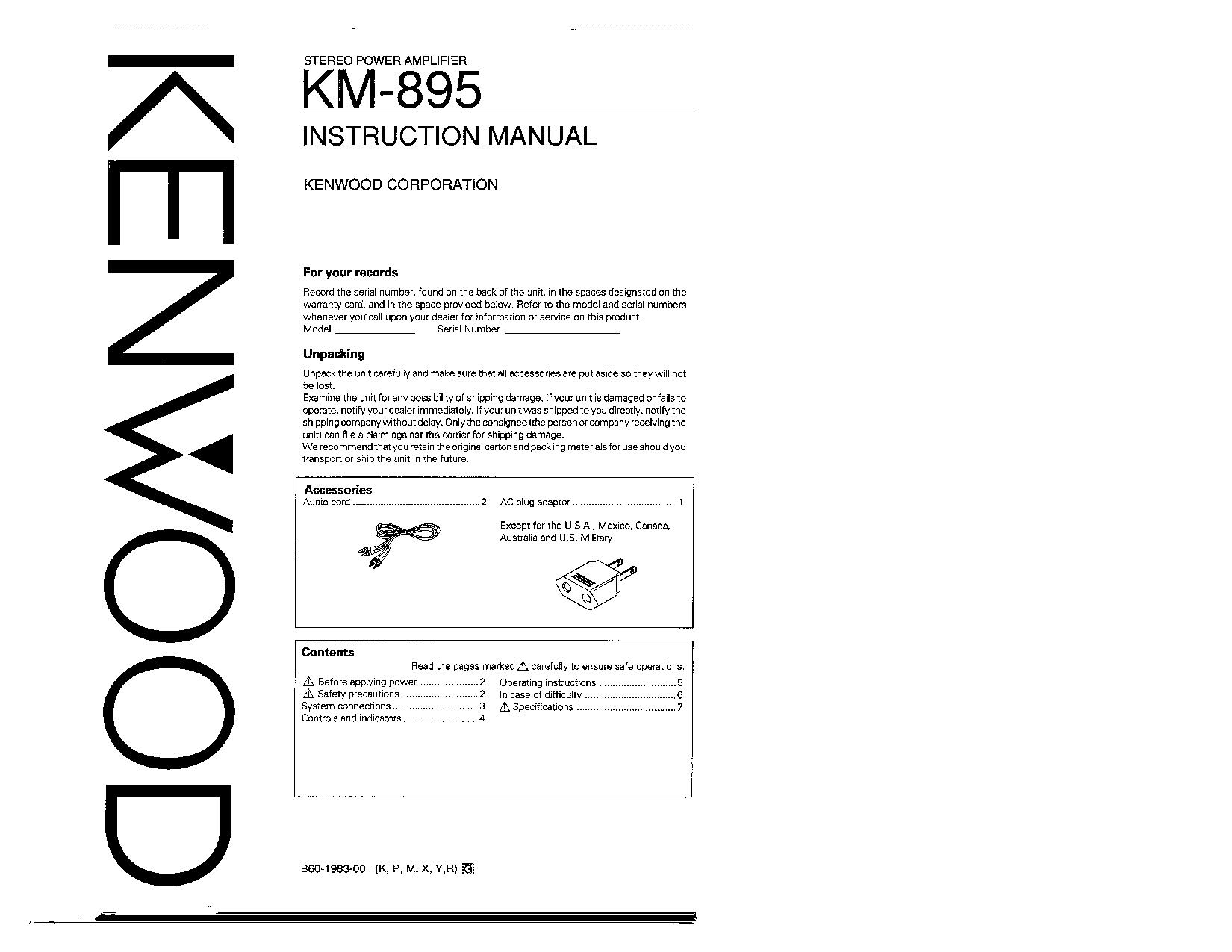 Kenwood KM-895 User Manual