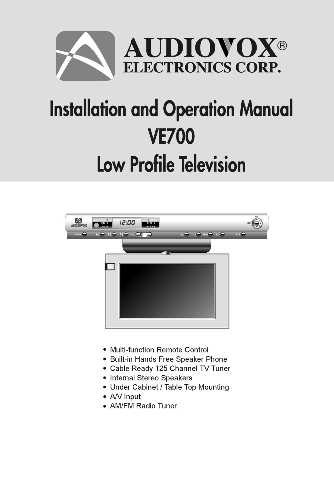 Audiovox VE 700 User Manual