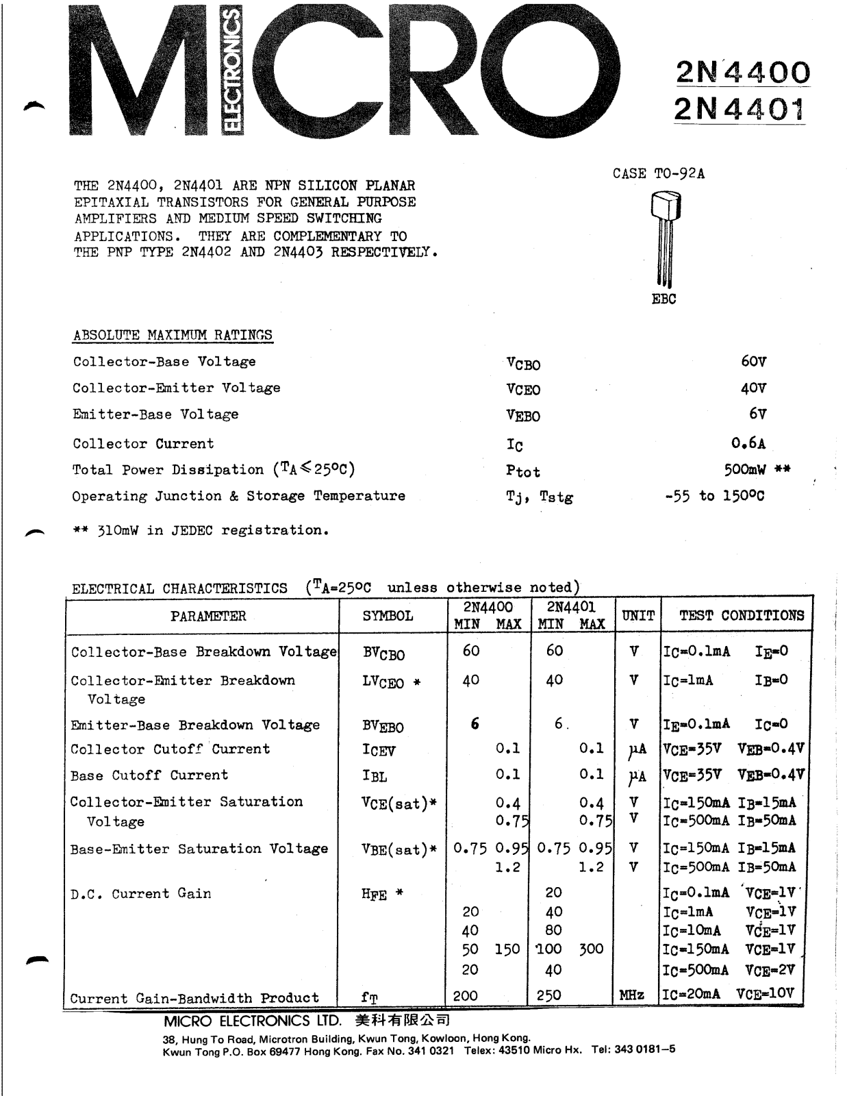 ME 2N4401, 2N4400 Datasheet