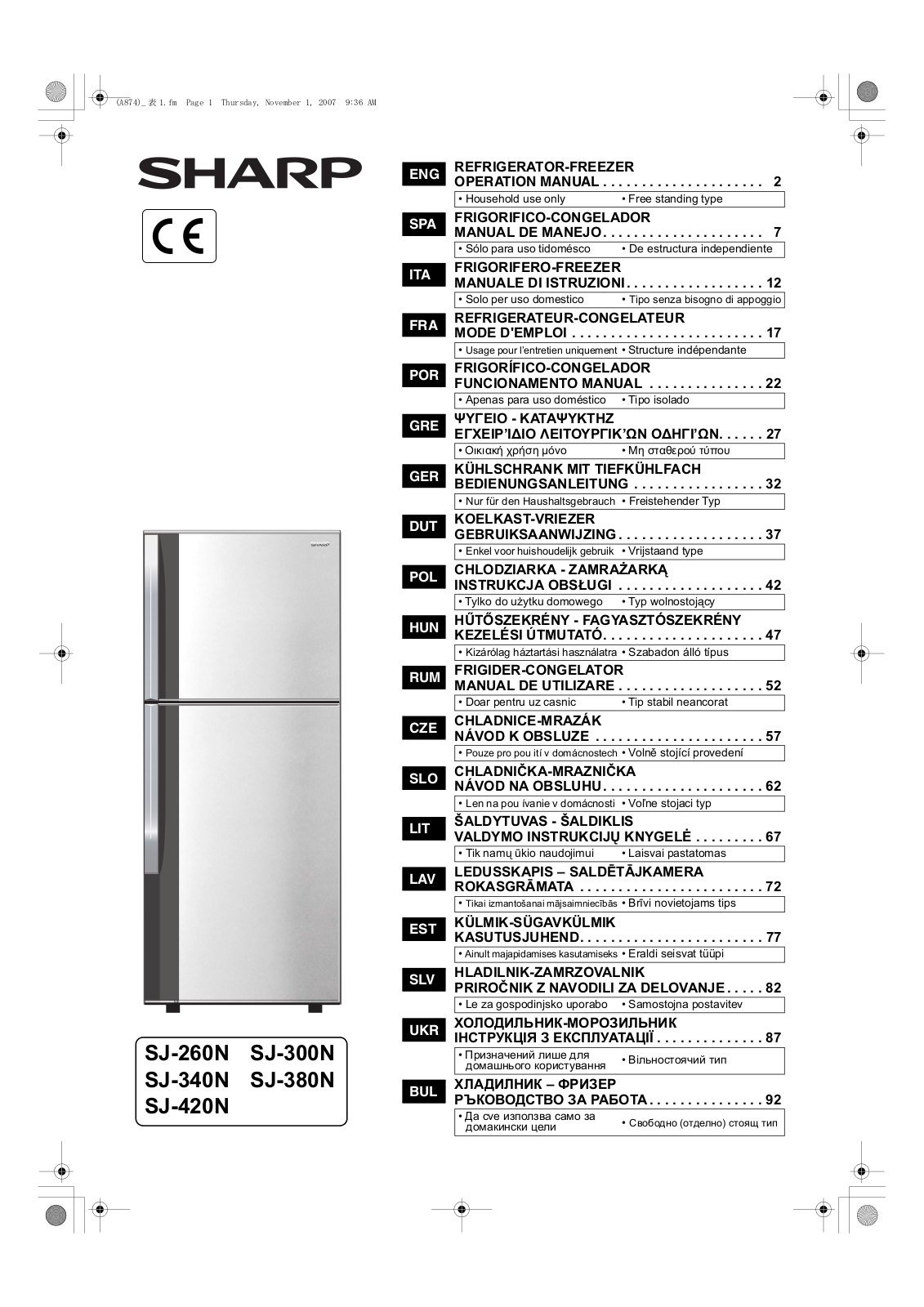 Sharp SJ-260N, SJ-340N, SJ-420N, SJ-380N User Manual