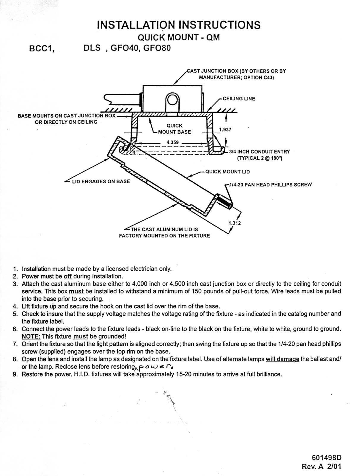 Hubbell Lighting BCC1, DLS, GFO40, GFO80 User Manual