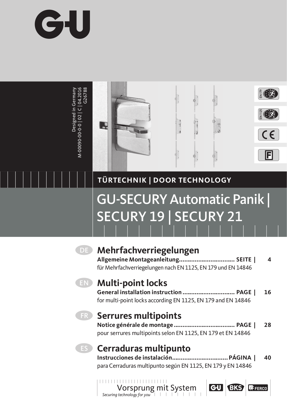 G-U Secury 19, Secury 21, Secury Automatic Panik Installation Instructions Manual