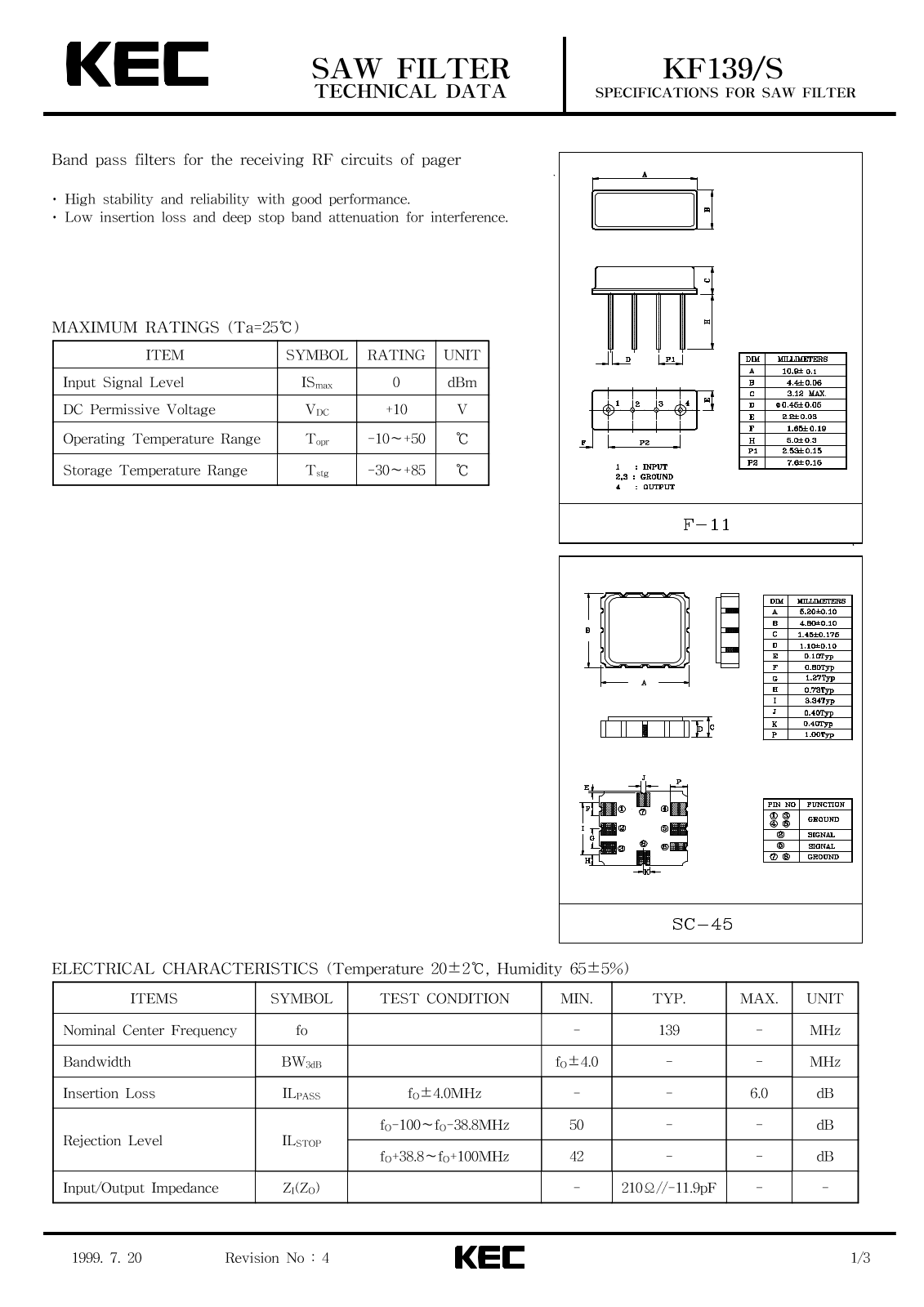 KEC KF139S, KF139 Datasheet