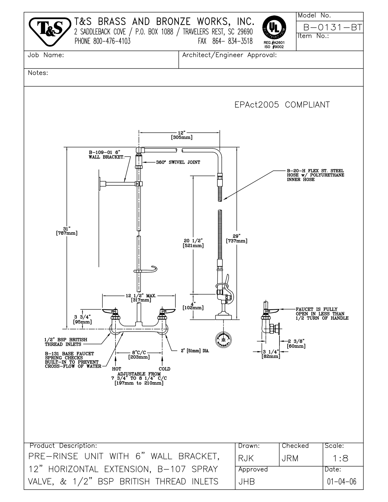 T&S Brass B-0131-BT User Manual