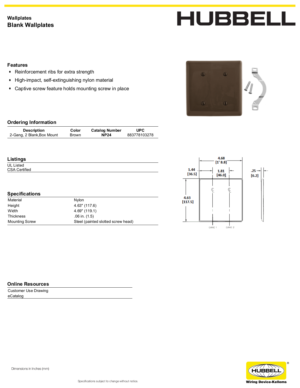 Hubbell NP24 Specifications