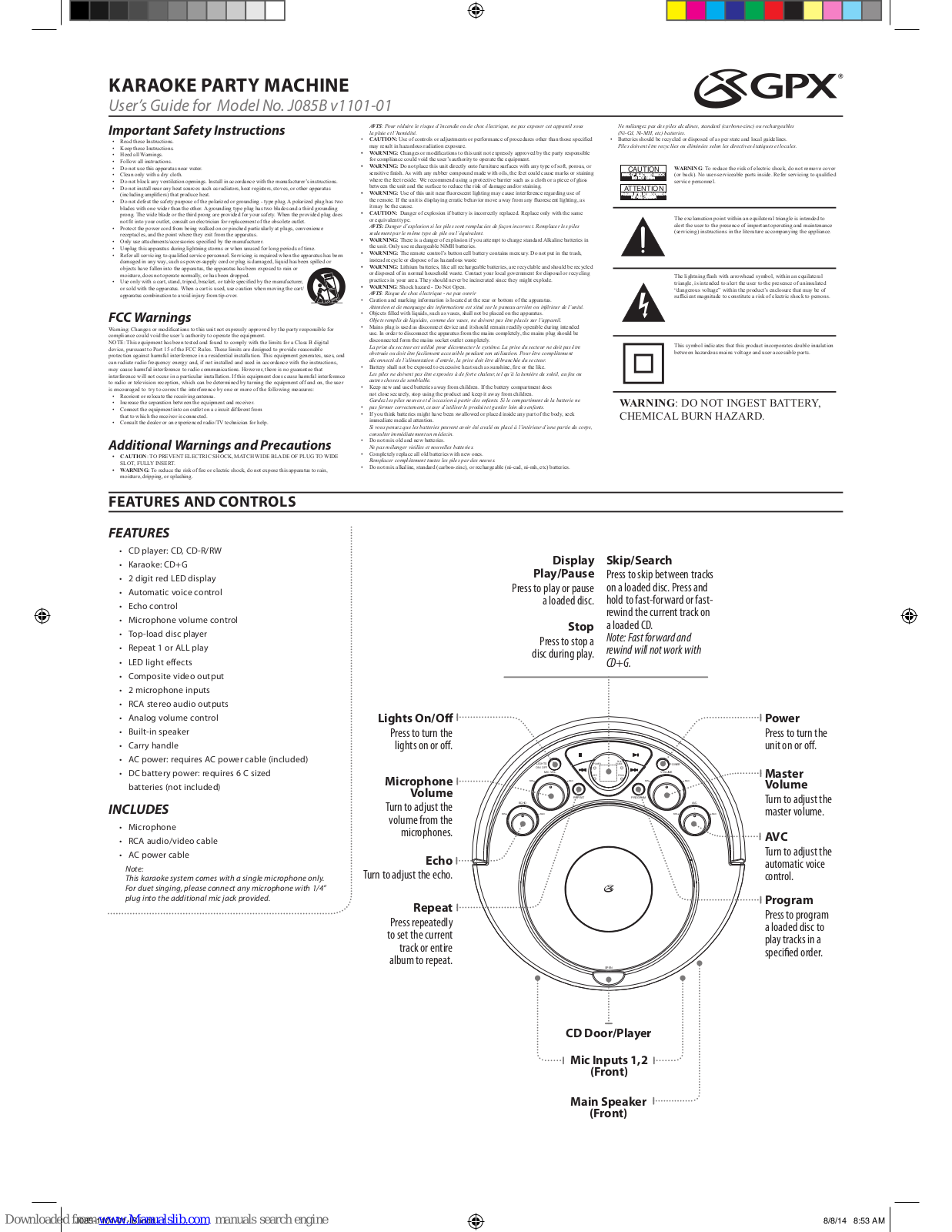 GPX J085B v1101-01 User Manual