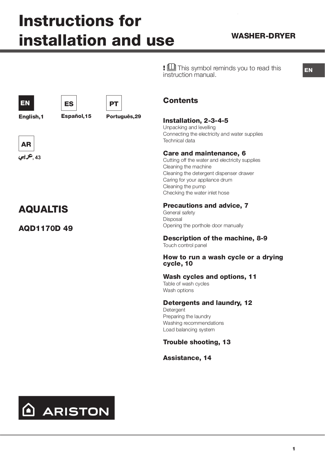 Hotpoint AQD1170D 49 User Manual