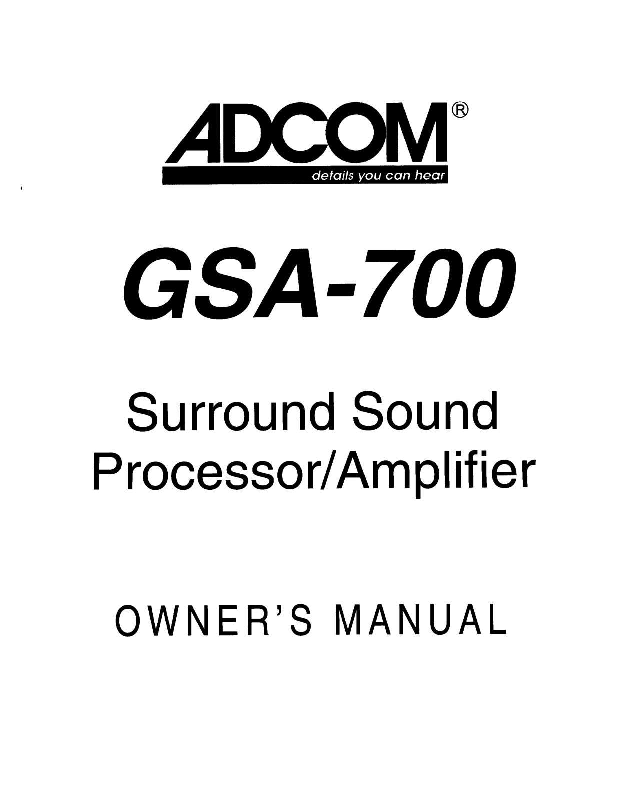 Adcom GSA-700 Owners manual