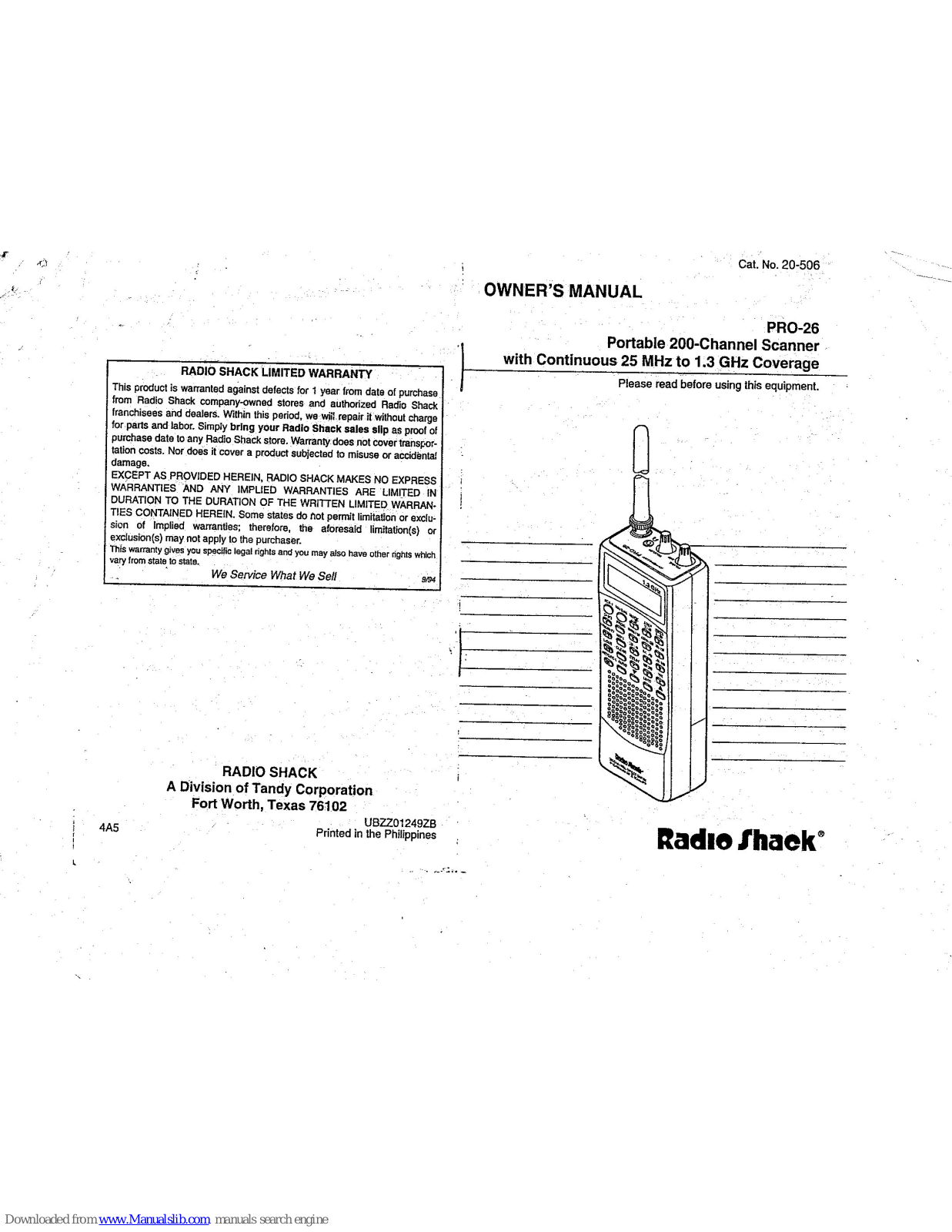 Radio Shack PRO-26 Owner's Manual