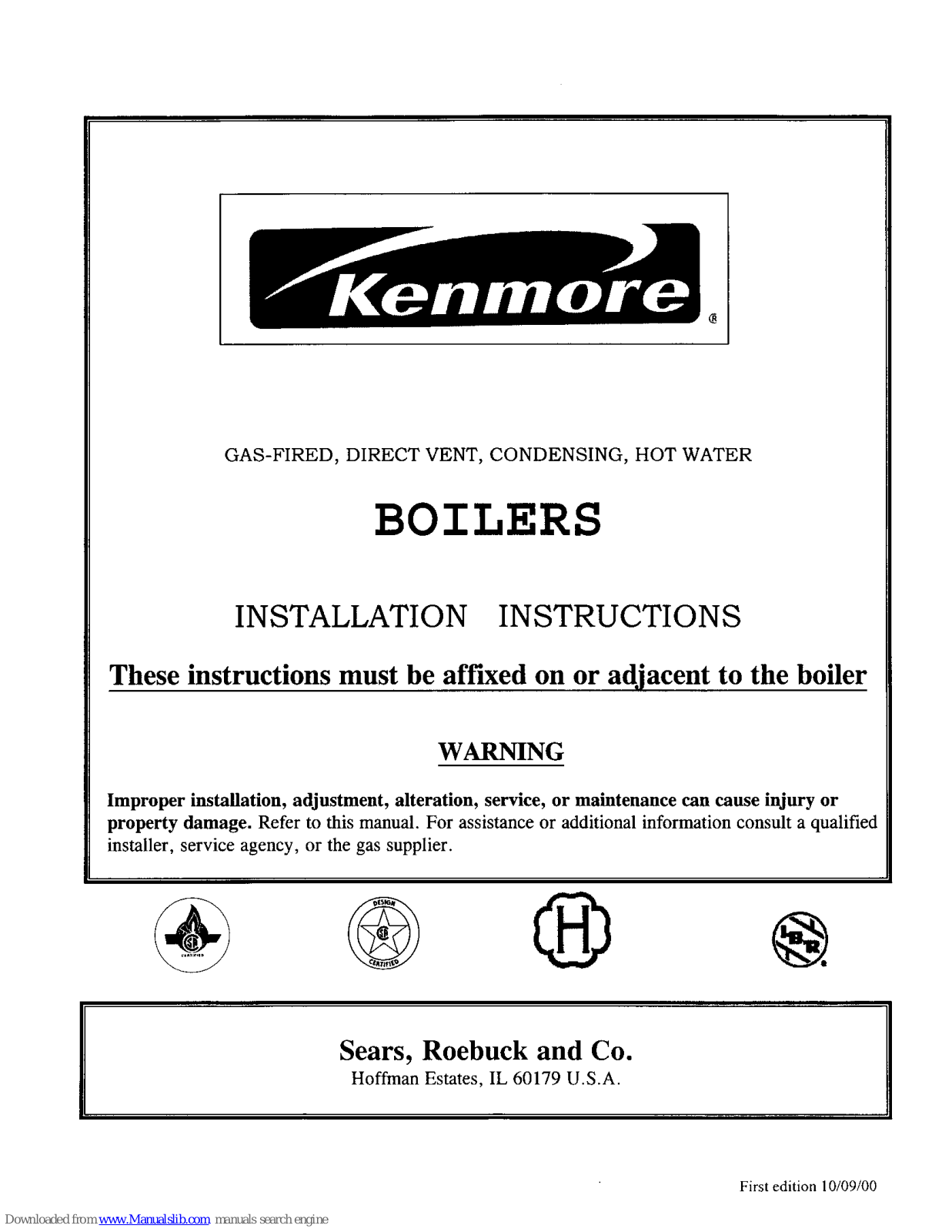 Kenmore K90-50, K90-100, K90-75 Installation Instructions Manual - ManualMachine.com