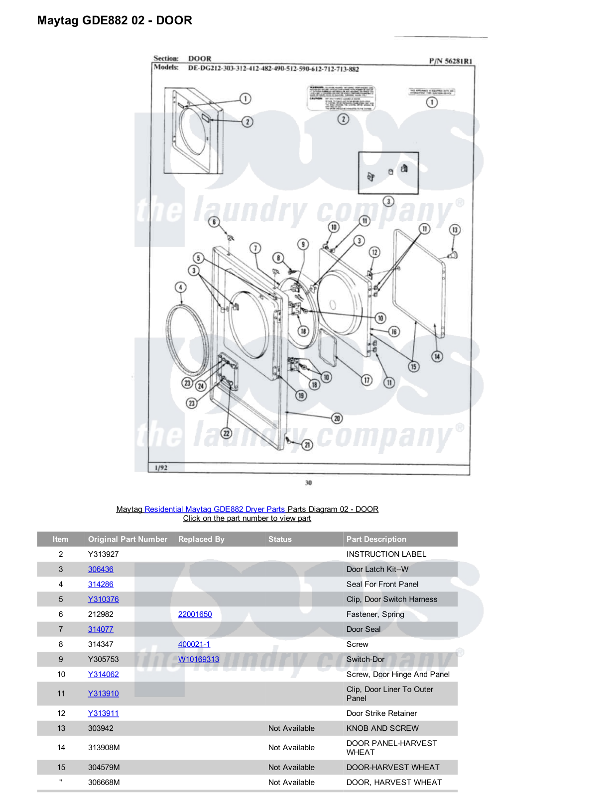 Maytag GDE882 Parts Diagram