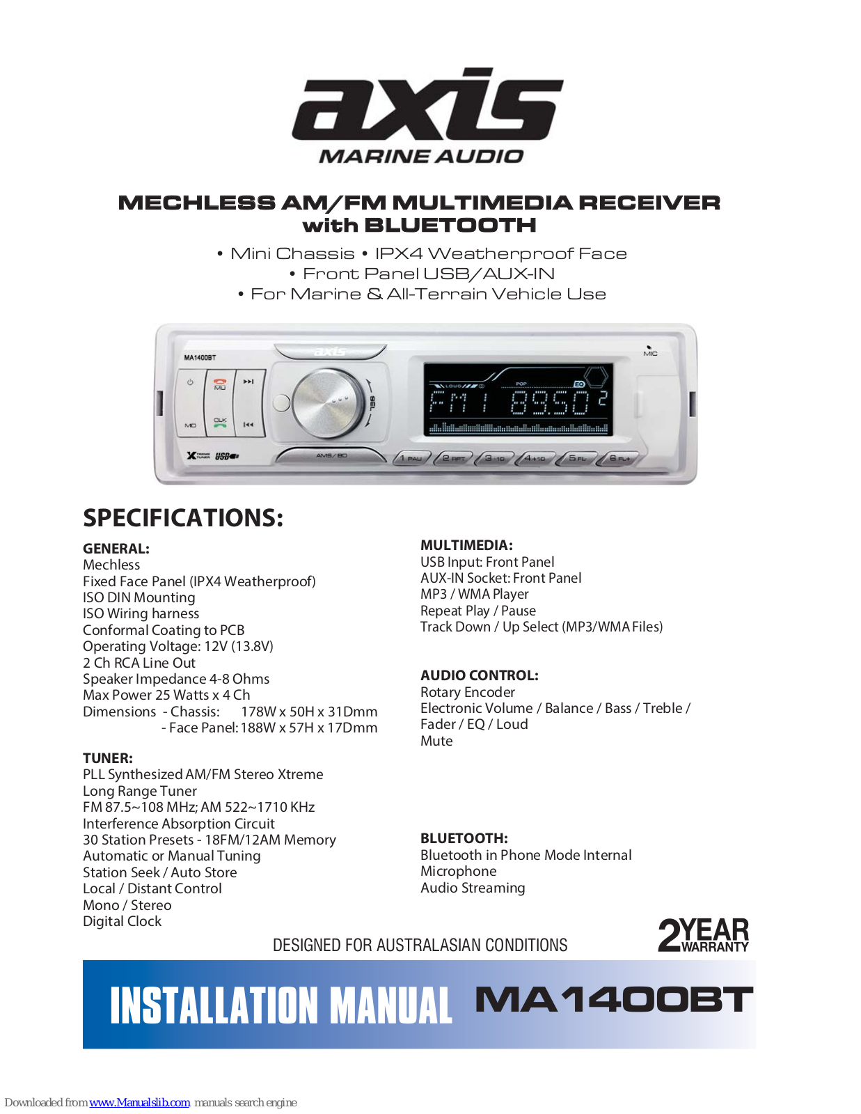 Axis MA1400BT Installation Instructions Manual