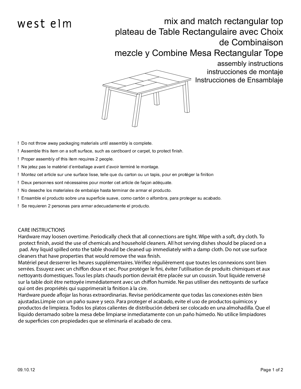 West Elm Mix And Match Rectangular Table Top Patched Assembly Instruction