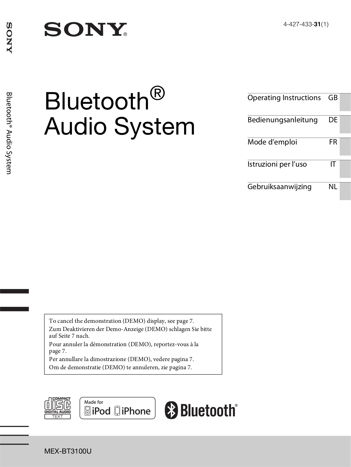 Sony MEX-BT3100U User Manual