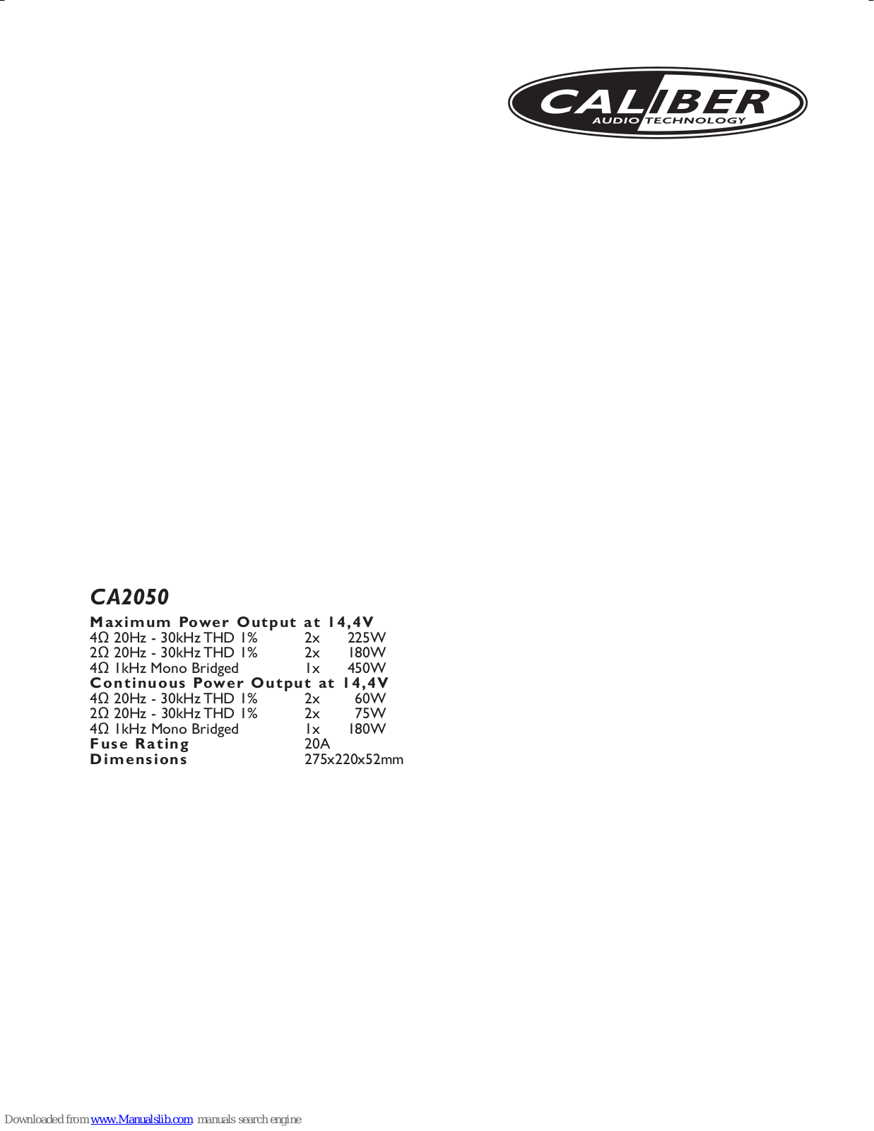 Caliber CA2050 User Manual