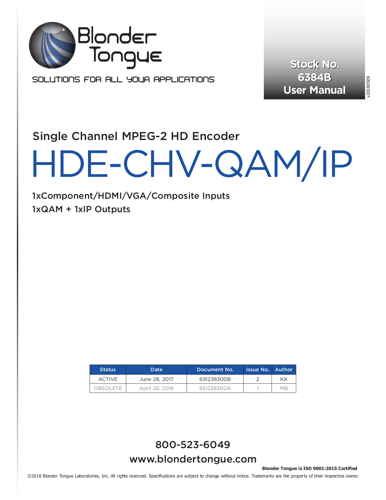 Blonder-Tongue HDE-CHV-QAM/IP Users Manual