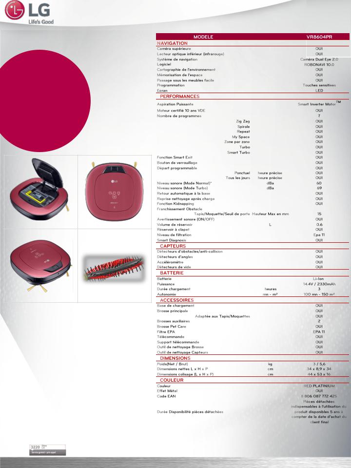 LG VR8604PR product sheet