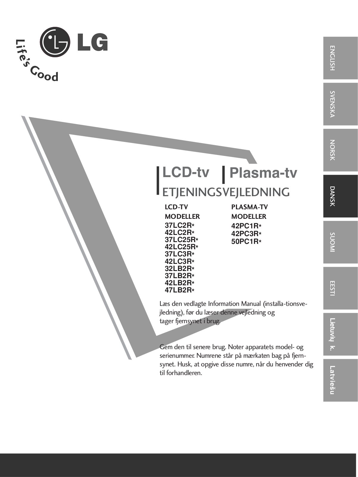 LG 37LB2R, 42LB2R, 50PC1R Instruction book