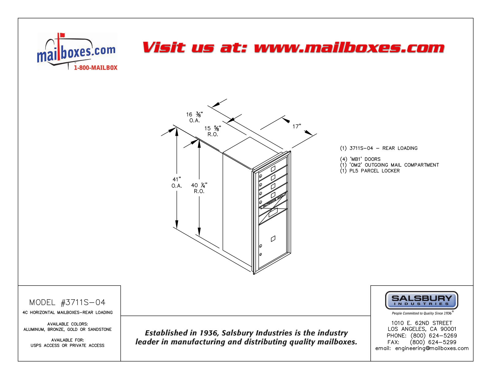 Salsbury Industries 3711S04ZRP, 3711S04ZRU User Manual