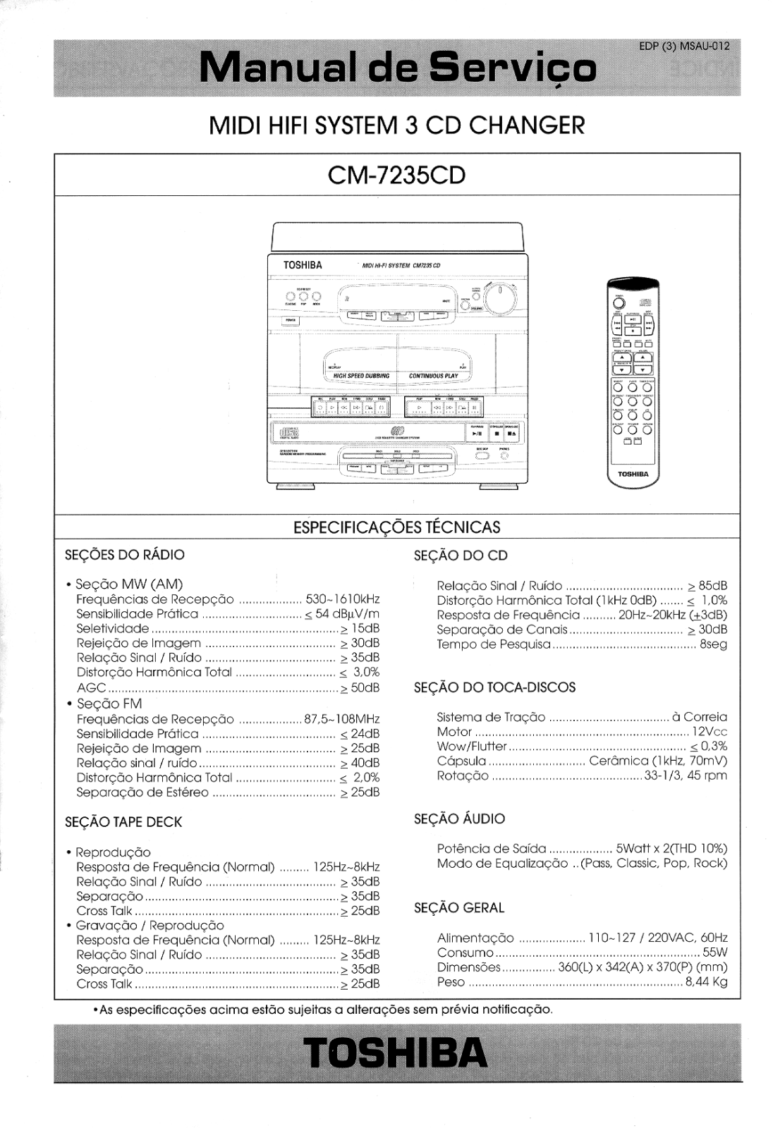 Toshiba CM-7235-CD Service manual