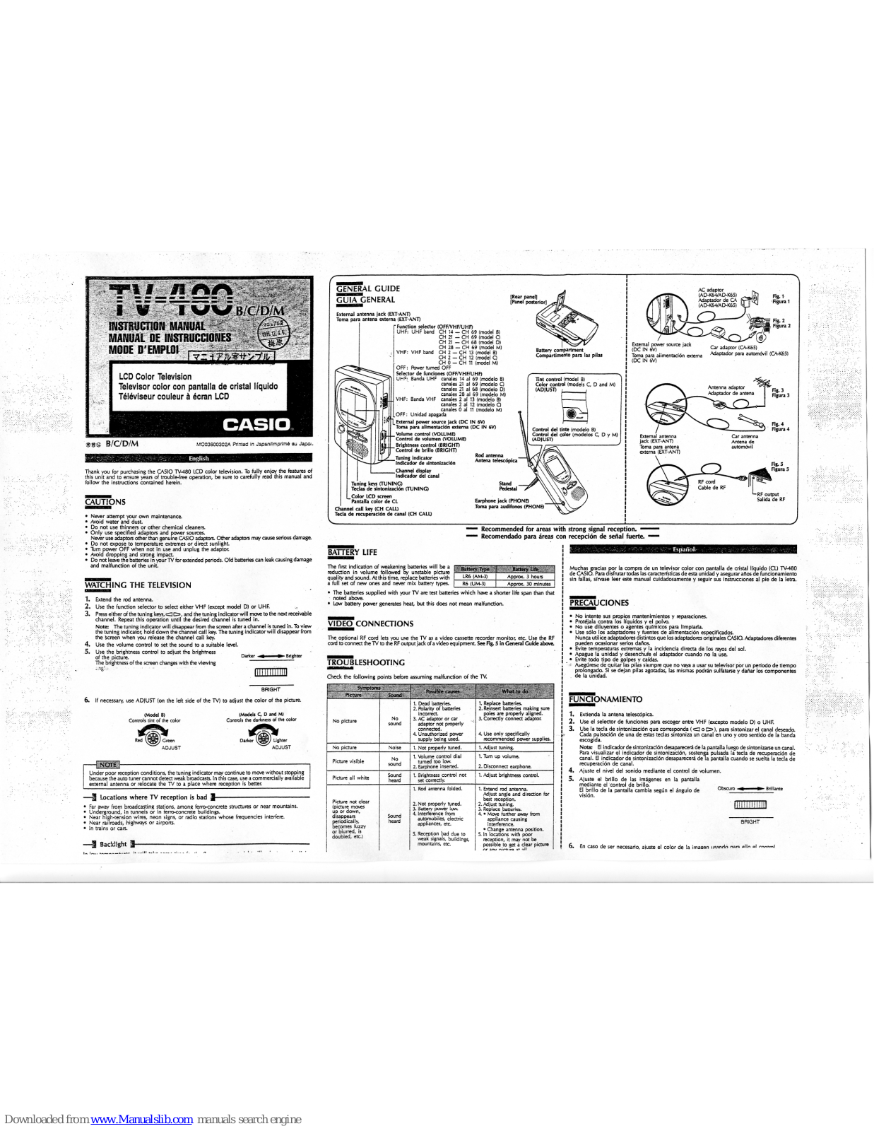 Casio TV-480B, TV-480C, TV-480D, TV-480M Instruction Manual