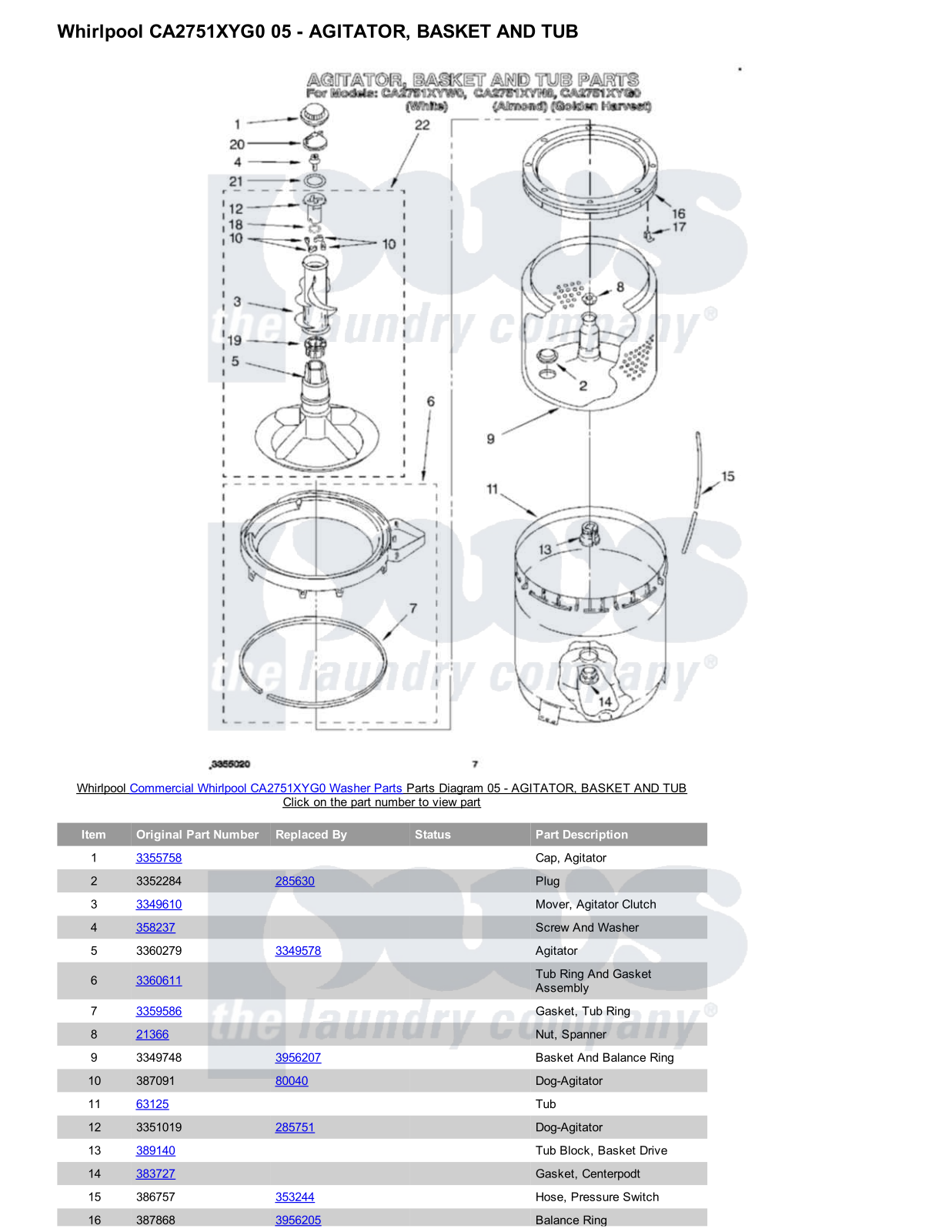 Whirlpool CA2751XYG0 Parts Diagram