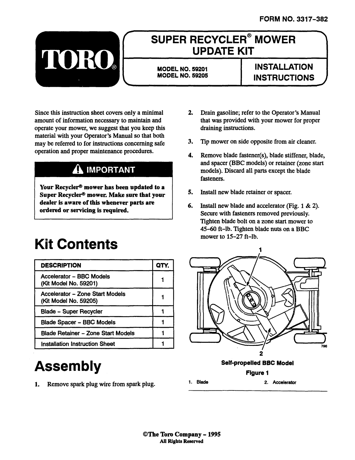 Toro 59201, 59205 Installation Instructions