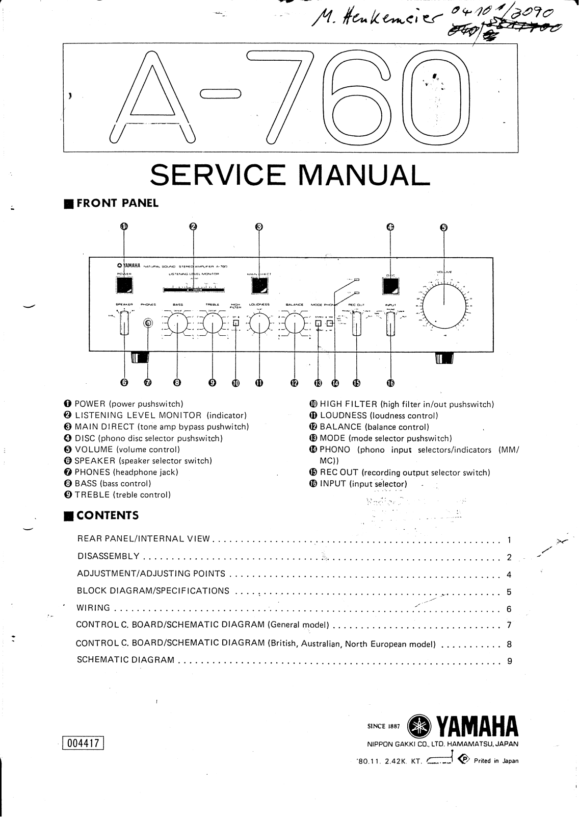 YAMAHA A 760 Diagram