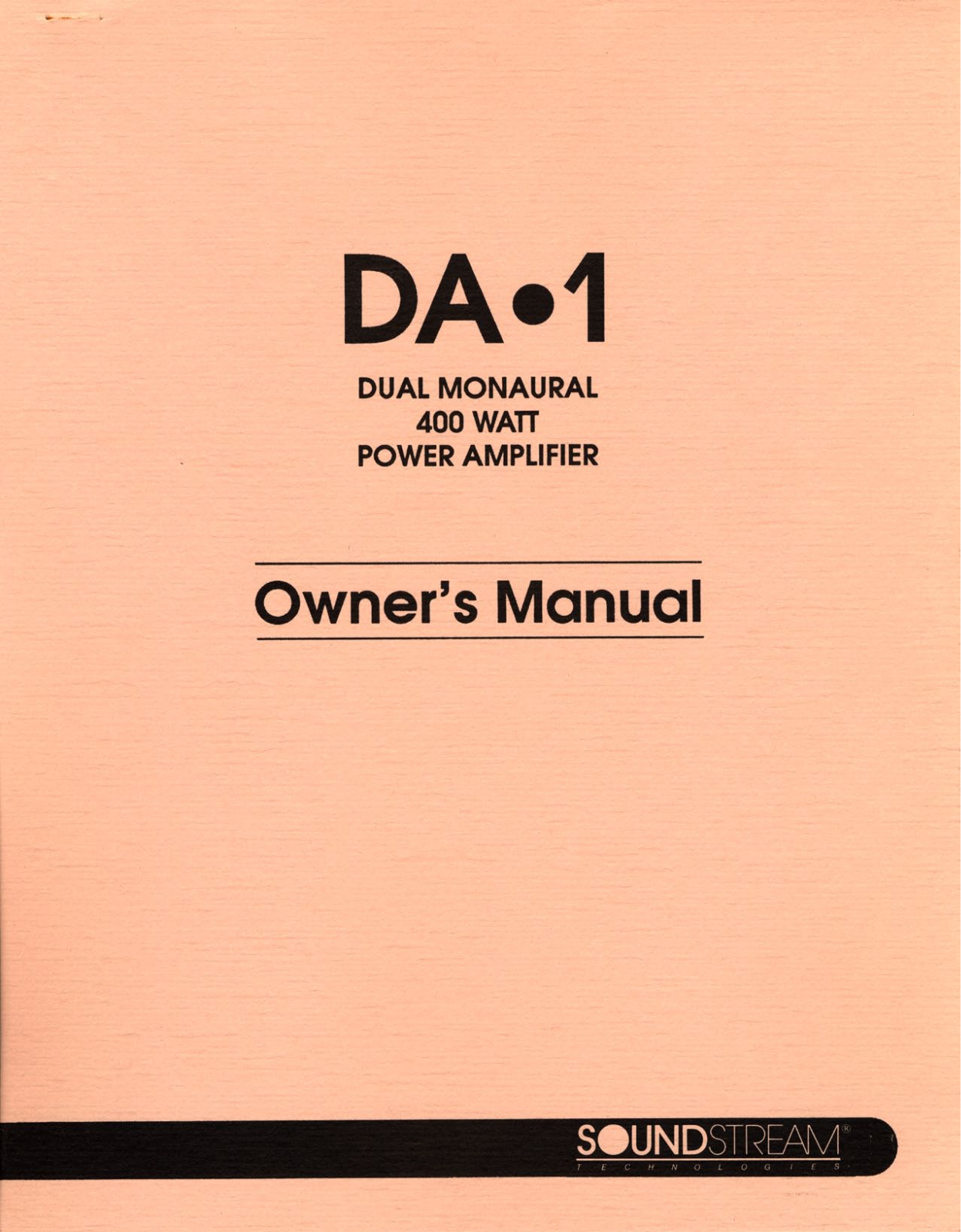 Soundstream DA-1 Owners manual