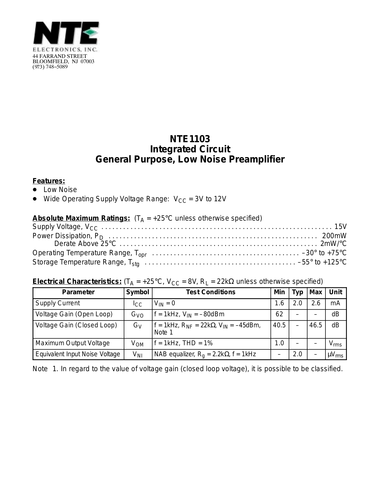 Datasheet NTE1103 Datasheet (NTE) - ManualMachine.com
