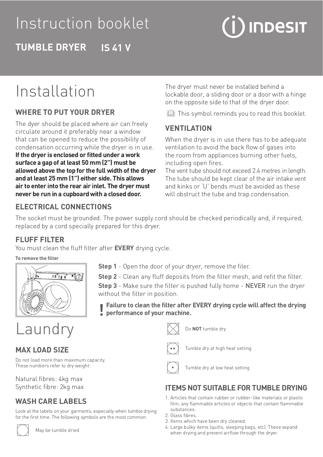 Indesit IS 41 V User Manual