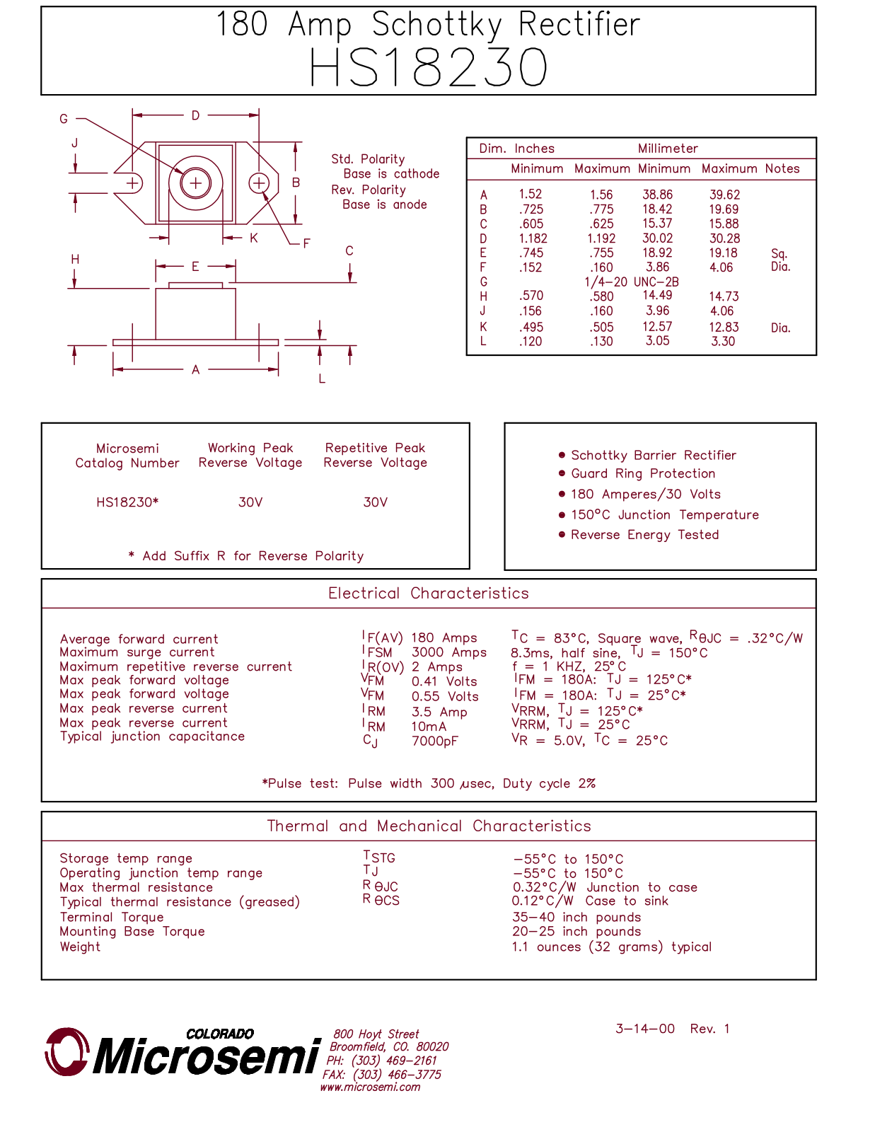 Microsemi Corporation HS18230 Datasheet